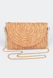 Straw Pom Flap Bag